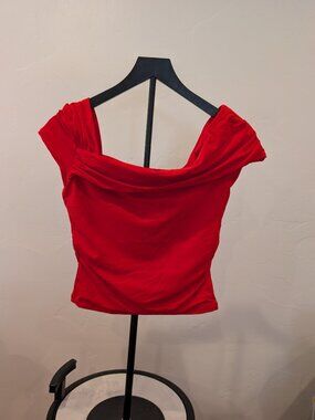 SUUKSESS Red Off‑Shoulder Draped Top • Size M